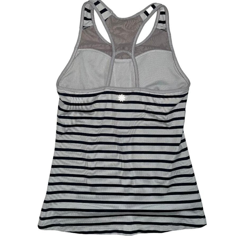 Athleta Striped Racerback Workout Tank Top with Shelf Bra Black White Size XS - Picture 4 of 9